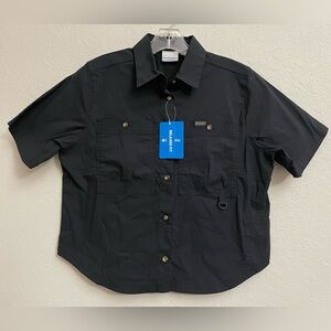 Columbia Brea Falls Woven Short Sleeve Black Womens Small